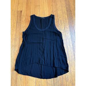 James Perse Tank Top Womens Size 4 Black Scoop Neck High Low Hem Flowy WRTG394